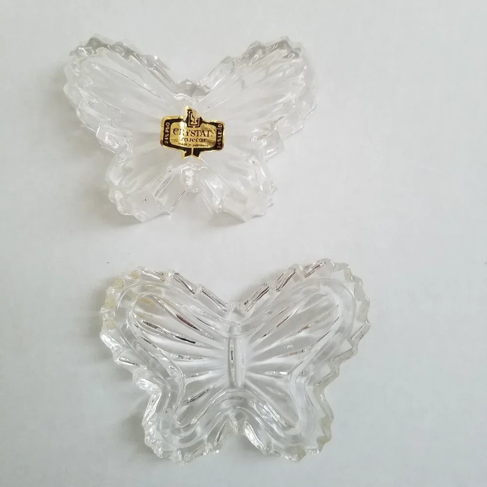 Zajecar 24% lead crystal butterfly trinket jewelry box,‎ made in Yugoslavia